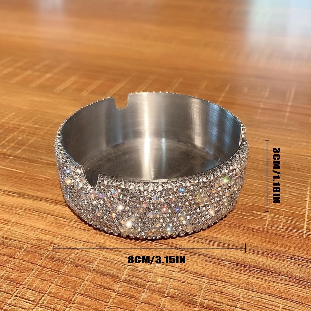 Bling Stainless Steel Ashtray with Rhinestone Design, Decorative Metal Ashtray for Home, Car, Desk and Patio, Luxury Portable Smoking Accessory