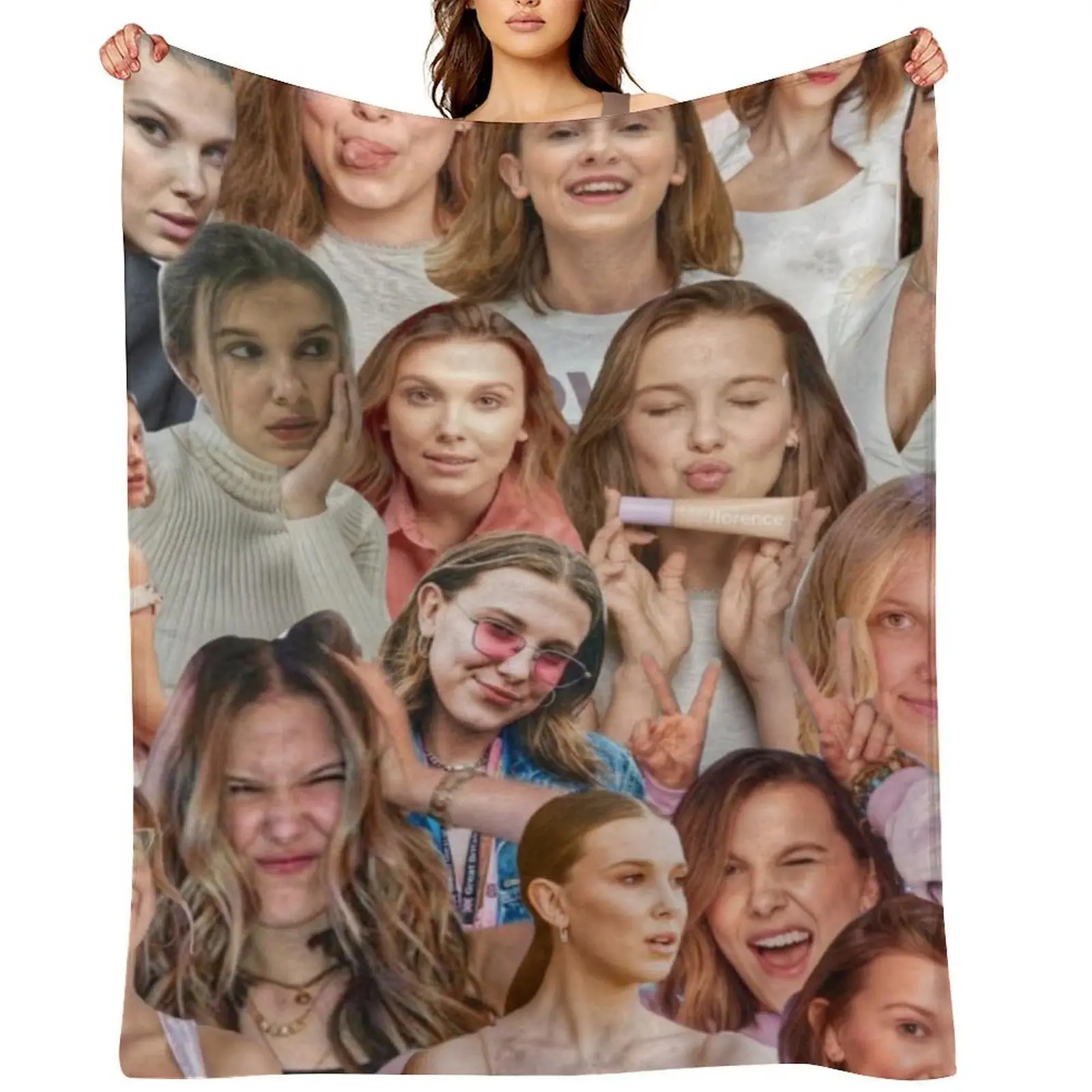 Millie Bobby Brown Collage Print Flannel Throw Blanket - Buttery Soft, Breathable, Wrinkle-Resistant Bedding for Home Sofa Bed, Multi-Size for Christmas Valentine Cozy Setup