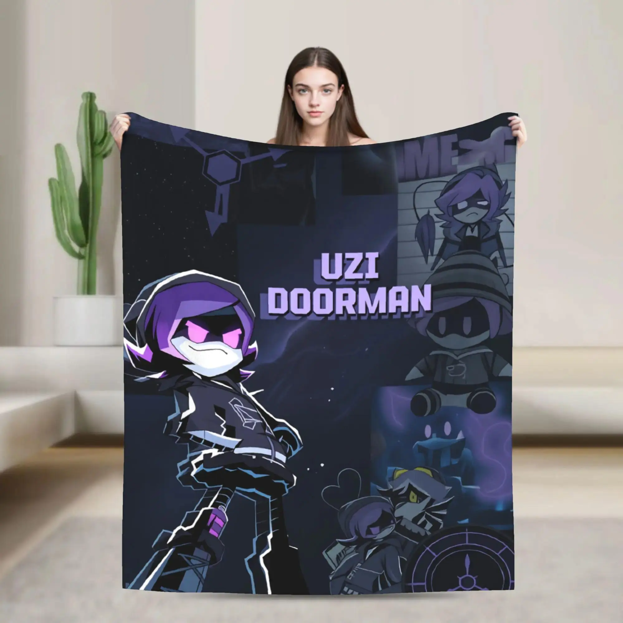 Murder Drones N Uzi Flannel Blanket, Soft Warm Polyester Flannel Pattern Throw Blanket, Unisex Multi-Size Bedroom Decor for Camping Hiking Sofa Bed Cover, Outdoor Camping