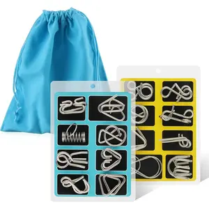 Metal Wire Puzzle Set of 16 with Pouch, Brain Teaser IQ Test Disentanglement Iron Link Unlock Interlock Game Chinese Ring Magic Trick Toy for Party Favor Kids Adults Challengefidget toys
