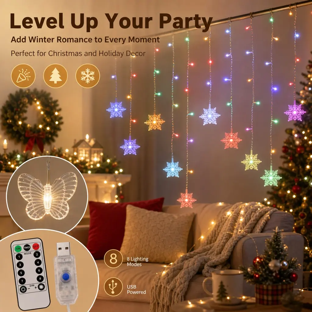 USB Powered Butterfly LED Curtain String Lights, Romantic Hanging Butterfly Fairy Lights, Beautiful Decorative Lamp for Wedding Backdrop, Christmas Holiday, Bedroom, Party & Indoor Atmosphere Layout,BedroomDecor,ChristmasDecor,WeddingDecor