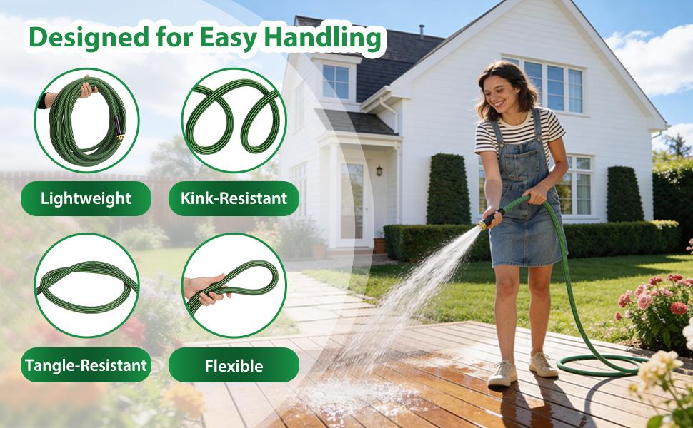 Garden Hose 100 ft Flexible Non-Expandable Water Hose Kink-Free Ultra Lightweight Leak-Proof Durable Portable Wear-Resistant Hoses Pipe with 3/4" Brass Fittings for Outdoor Yard Lawn Car Wash