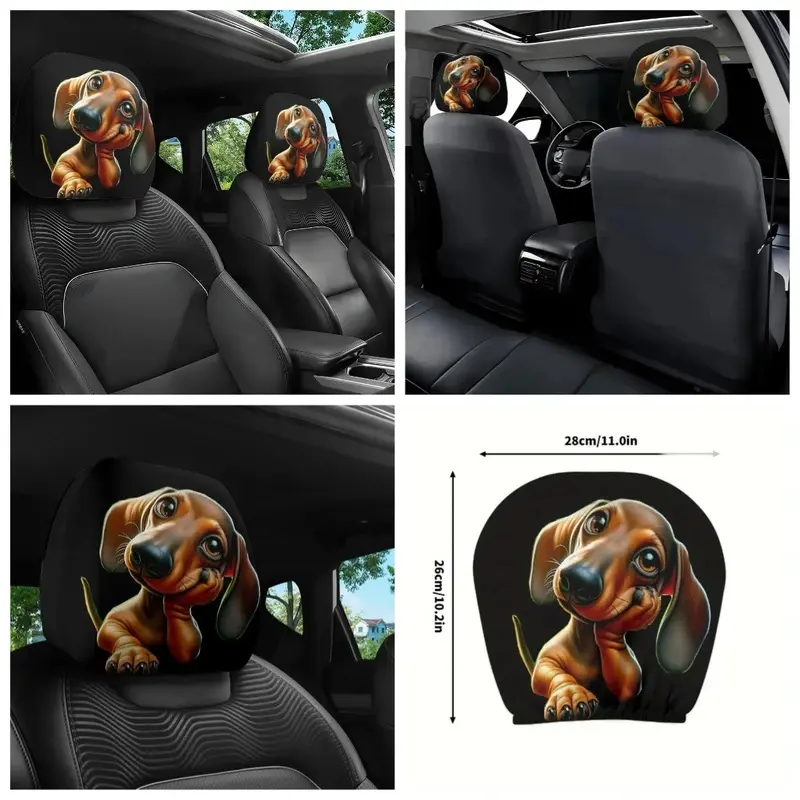 2PCS Cute Dachshund Dog Car Headrest Covers, Stain & Oil Resistant Elastic Protector, Comfortable Universal Fit for All Cars
