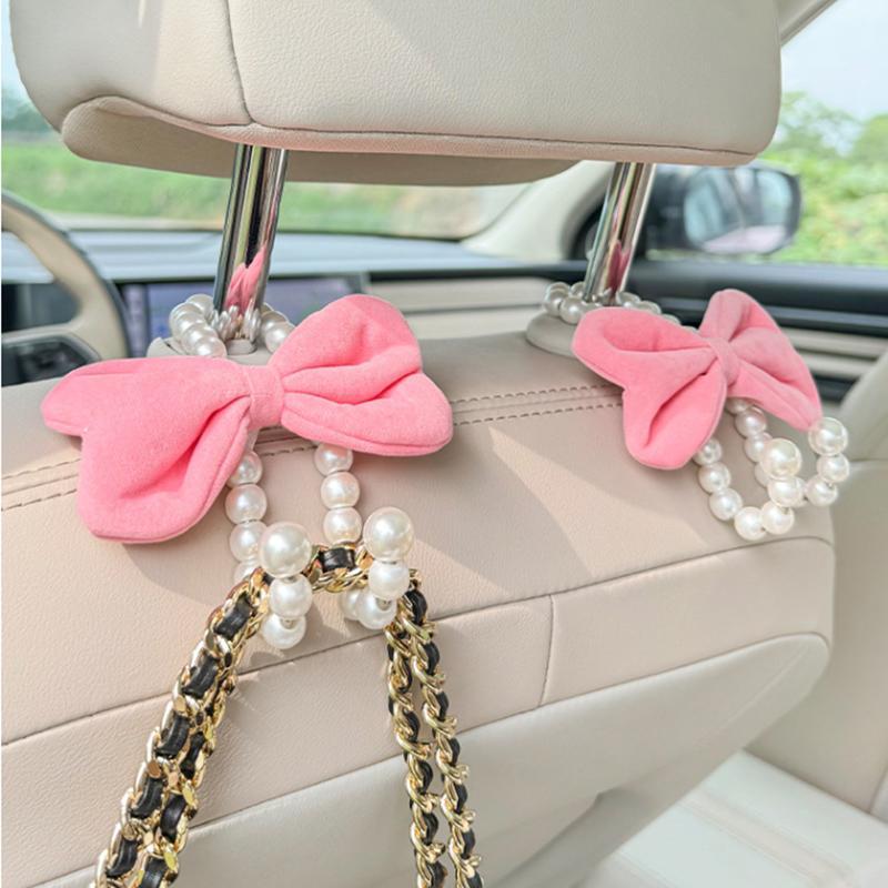 2pcs Charming Bowknot Design Car Seat Back Hook Durable ABS Material Multifunctional Interior Accessories for Women Girls Easy Installation Space Saving Solution