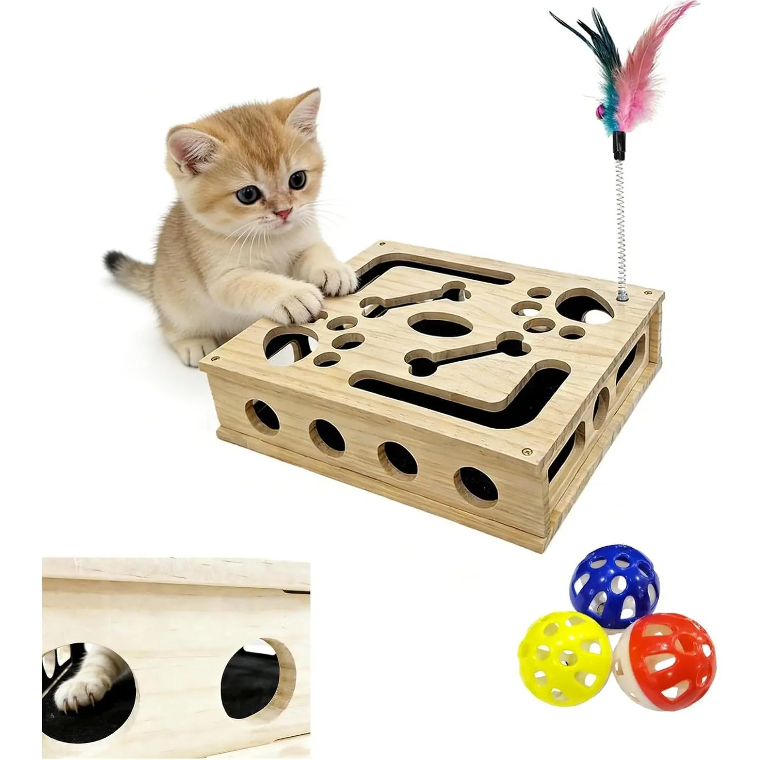 Cat Nail File Scratch Enrichment Box Enrichment Puzzle Toy for Indoor Cats Interactive Cat Scratch Puzzle Enrichment Box Toy with Sandpaper and Bell Ball, Nail File Stress for Cats