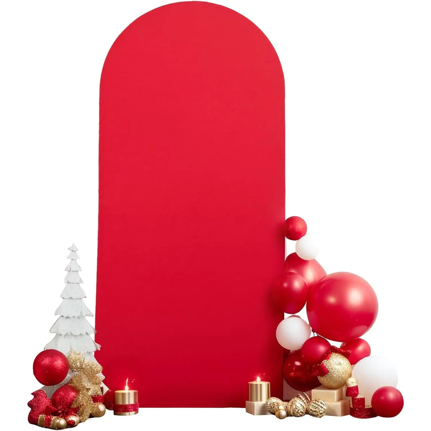 7.2FT Red Arch Backdrop Cover, Spandex Fitted Wedding Arch Stand Covers 2-Sided Round Top Chiara Stretchy Arch Backdrop Cover for Wedding Birthday Baby Shower Banquet Decoration