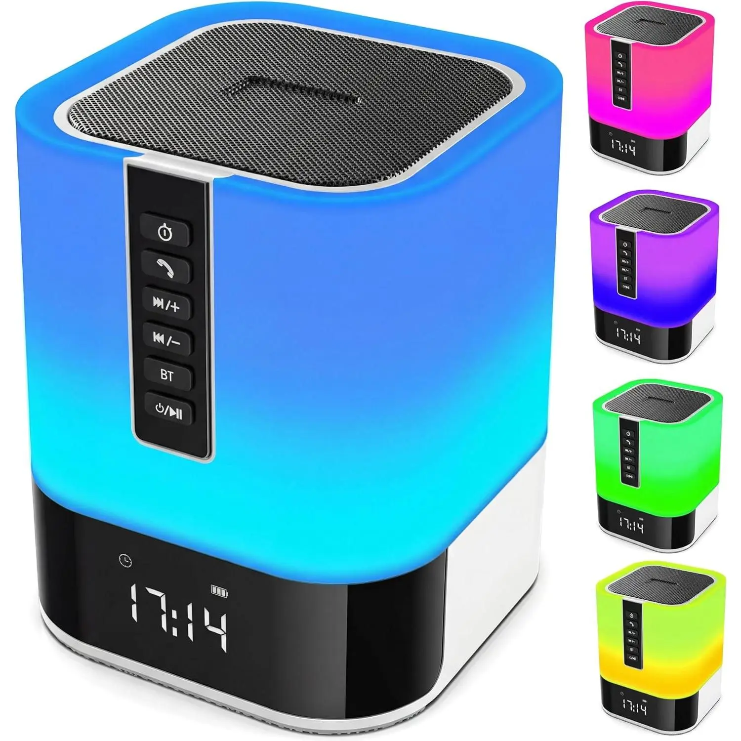 5 in 1 Bluetooth Speaker Night Light, Touch Control Bedside Lamp with Dimmable Multi-Color Changing, Bedroom Alarm Clock, Birthday Gift Ideas for Teenage Girls & Boys Ages 10-14