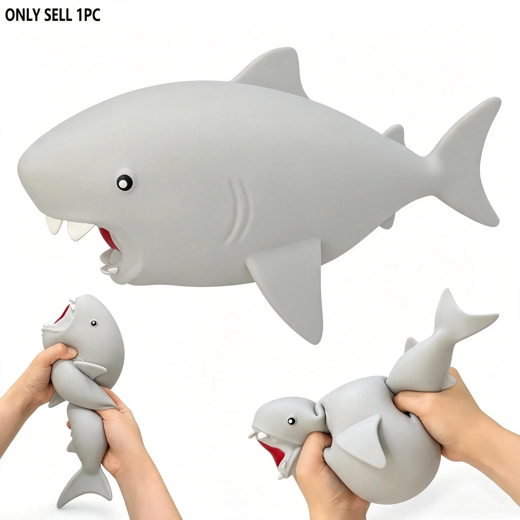 Jumbo Shark Squishy Toys, Big Stress Relief Squeeze Fidget Toy, Large Realistic Shark Shape, Sensory Toy for Adults, Party Favors, Desk Decor