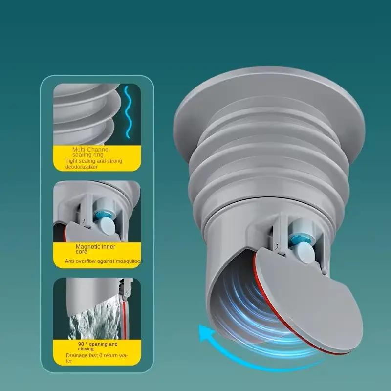 Anti-Backflow Odor-Proof Drain Plug with Silicone Seal Ring, Kitchen Sink, Washing Machine, Easy Installation