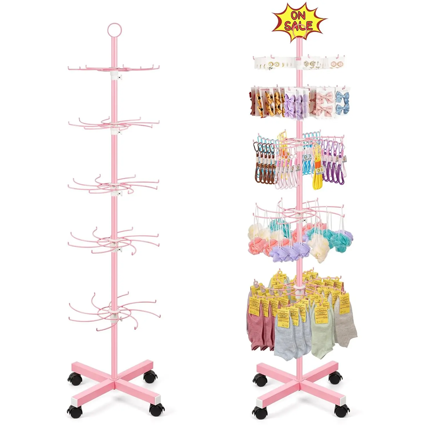 Retail Display Stand, 5-Tier Rotating Display Rack for Store Display, Movable and Adjustable Spinning Display Stand for Earrings, , Keychains, Socks Display ()