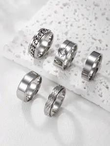 5 Piece Stainless Steel Men's Ring Set, Simple Rotatable Metal Rings, Hollow Spider Design, Vintage Style, Perfect Gift for Men