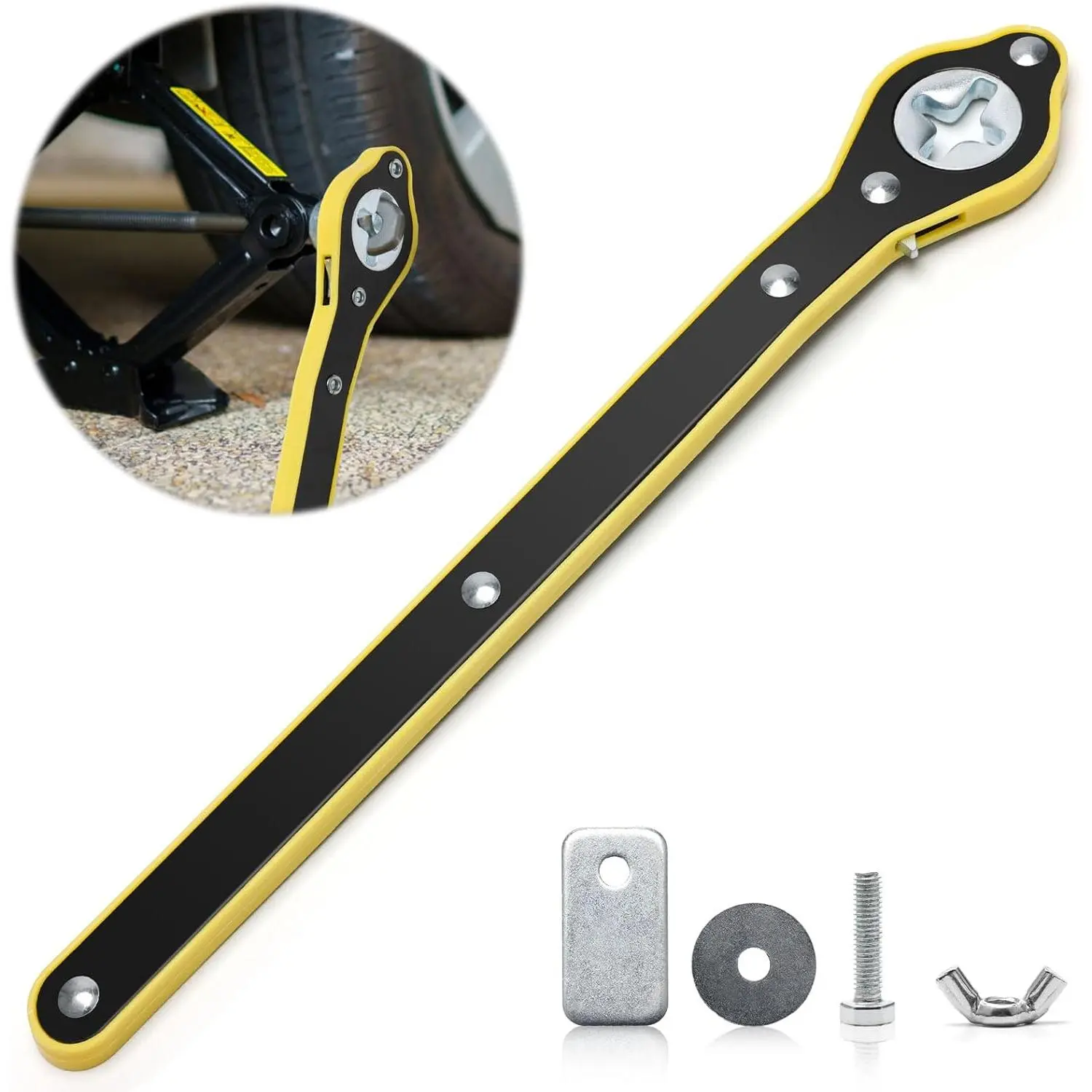 Jack Ratchet Wrench - Scissor Jack Lug Wrench, Labor Saving Lift Speed Handle Tool, Universal Auto Jack Ratchet Wrench for Car Motorcycle SUV Truck RV, Portable Emergency Tire Change Tool