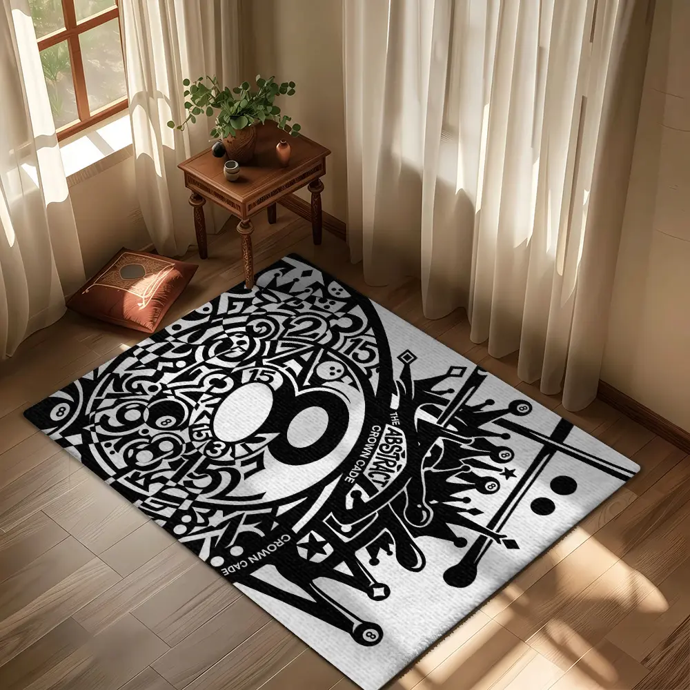 Crown 8‑Ball Billiards Graphic Flannel Decorative Rug #Billiards8BallRug #CrownPatternMat #FlannelCarpet #GameRoomHomeDecor