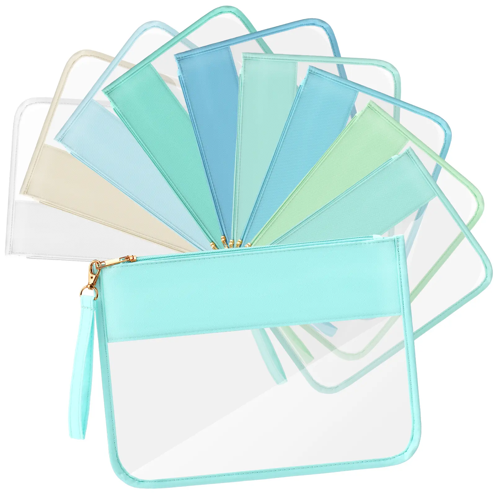 10pcs Pack High Quality Clear Zipper Pouches Suitable for Women & Girls, Transparent PVC-Coated Nylon Flat Cosmetic Bags with Wristlet Zipper Closure, Travel Toiletry Organizers for Swimming, Bathing, Daily Use - High Quality