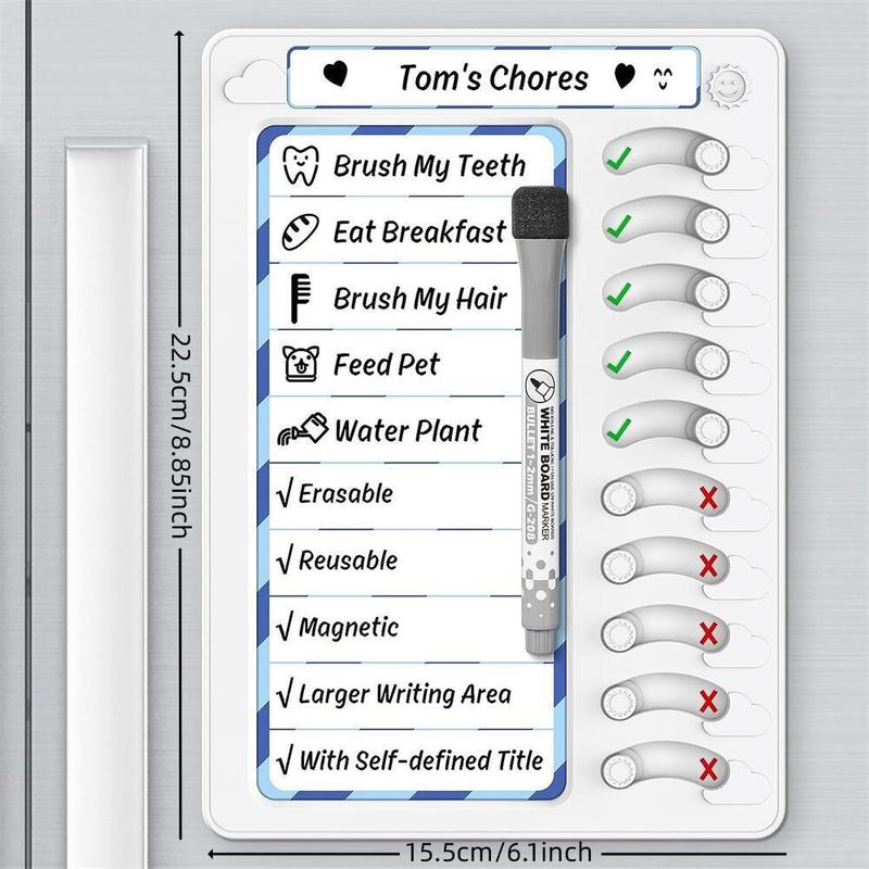 Magnetic Children's Chore Chart With Pen, Monthly Planner Magnet, 1 Piece Square Children's Clock Card, Rewritable Reward Board For Kids