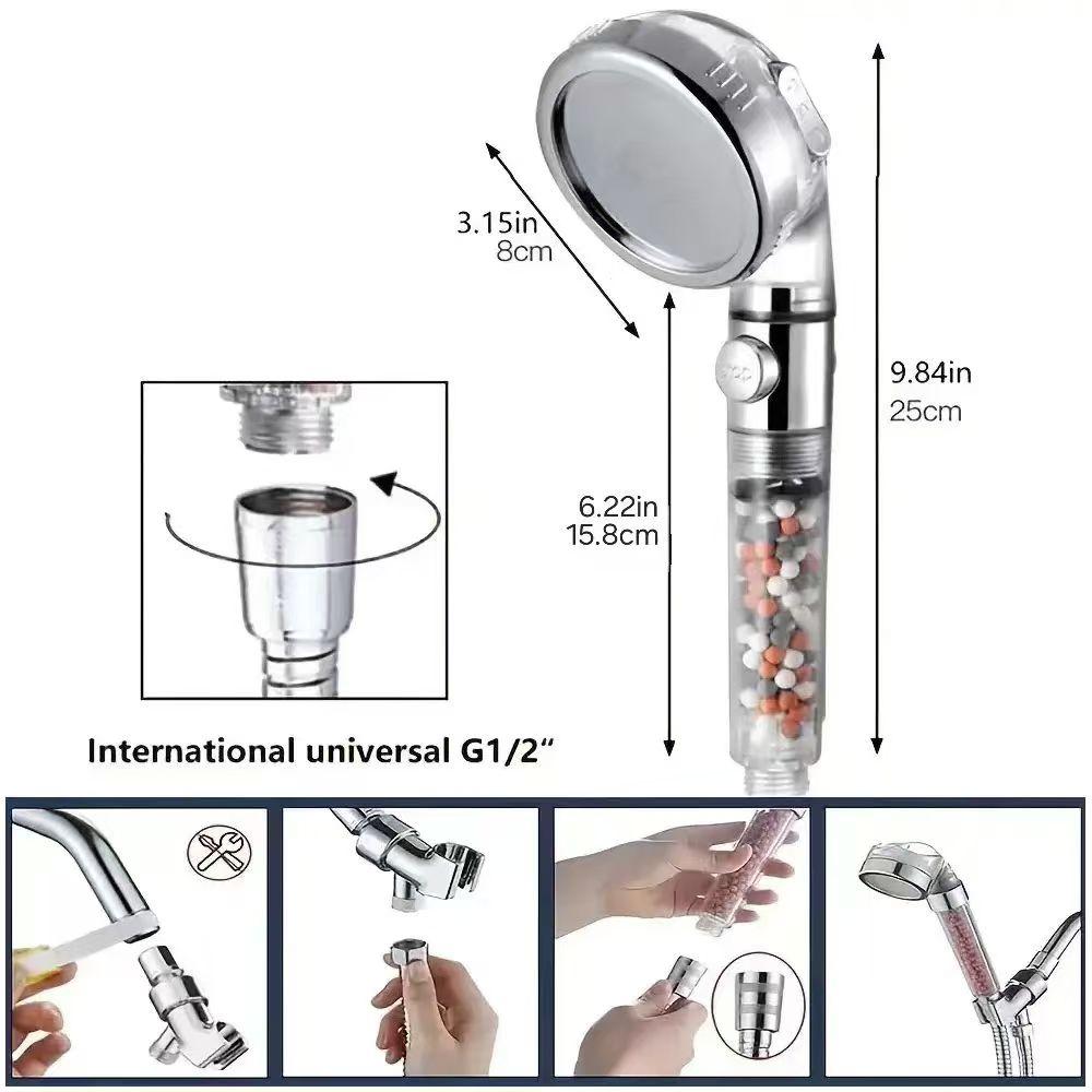 High Pressure Shower Head (without Hose), Pressure Boosted Shower, High Pressure Showerhead, Handheld Shower Head with 3 Spray Settings, Adjustable Universal Handheld Shower Head Replacement for Adults Children Pets
