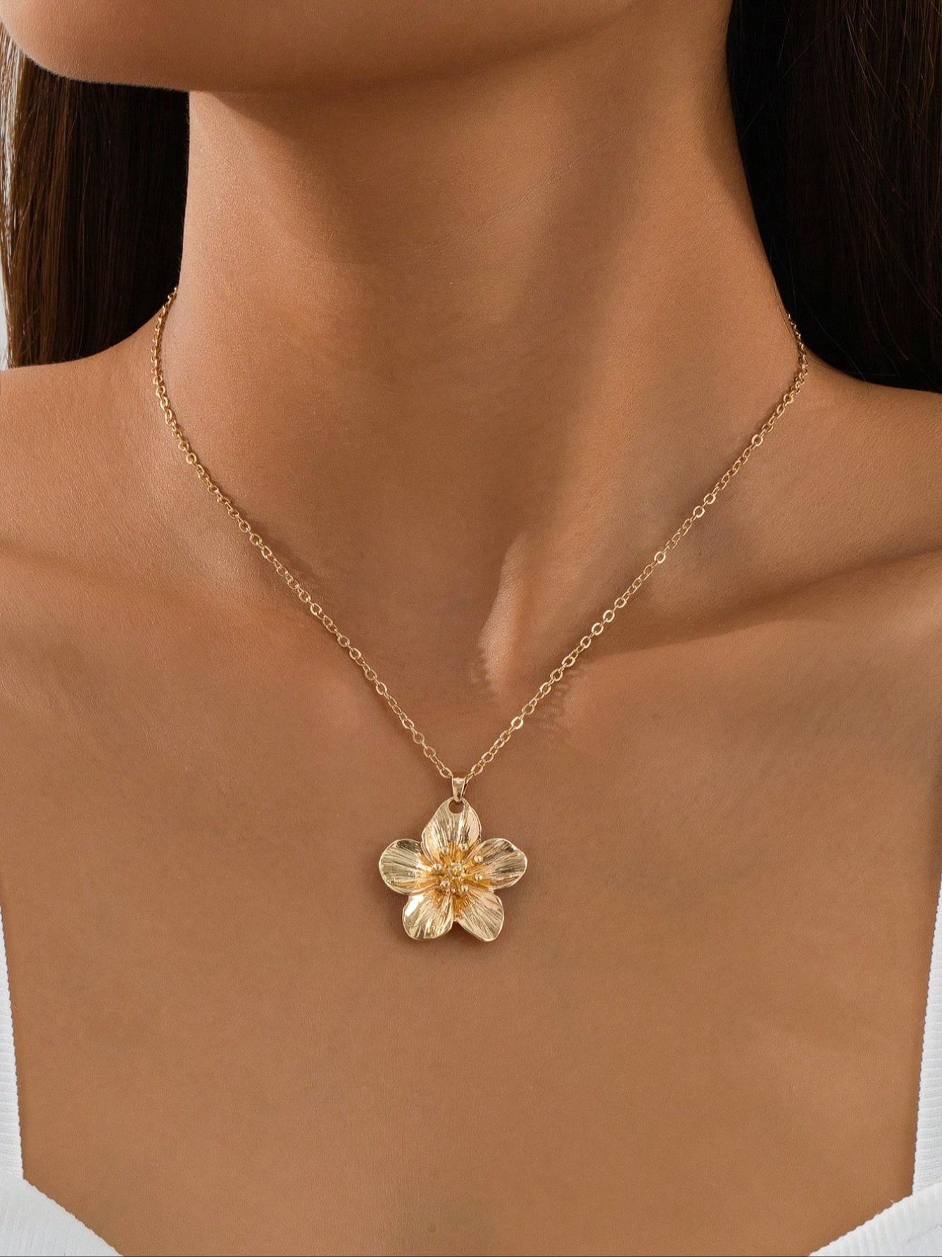 Flower Design Pendant & Chain Statement Necklace for Women, Dainty Elegant Necklace, Fashion Jewelry for Party, Daily Clothing Decor, Trendy Charm Necklaces for Birthday Gift, Chic Gorgeous Jewelry, Fashion Accessory, Non Tarnish Jewelry