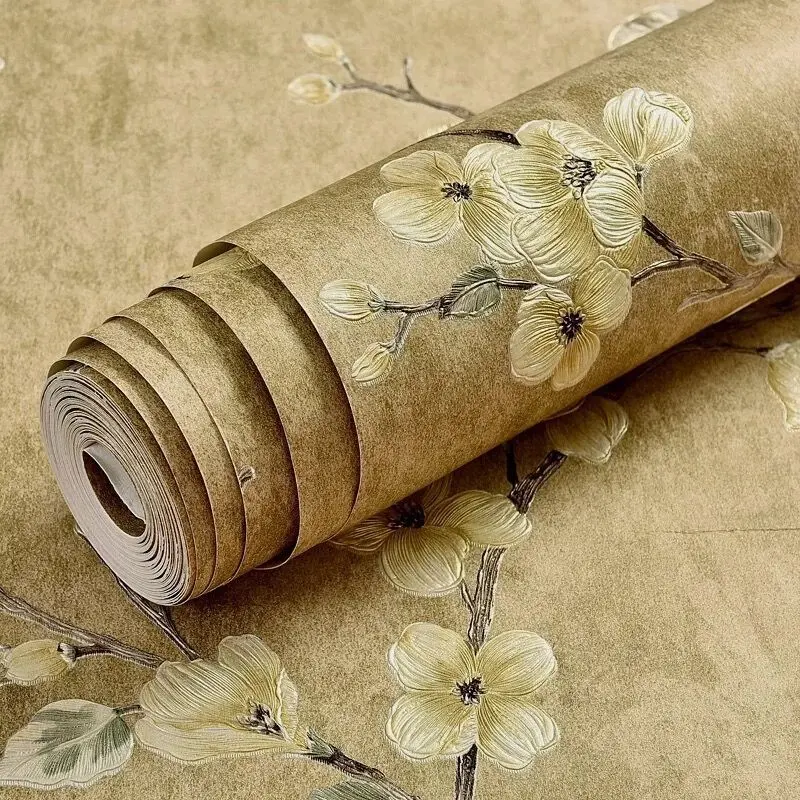 Self-Adhesive Non-Woven 3D Embossed Wallpaper, 20.86x118.11 Inches, Vintage Rustic Style, Bedroom Living Room TV Background Decor
