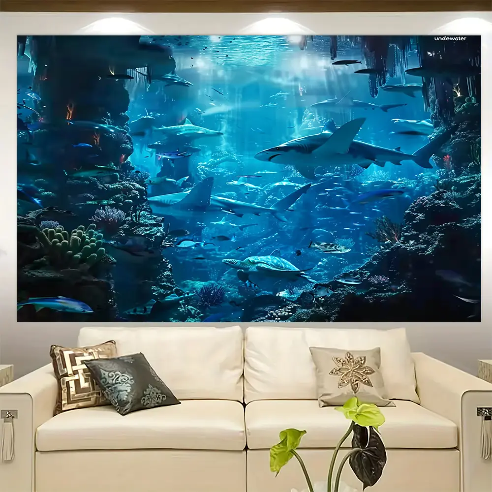 Underwater Shark Scene Tapestry for Home Decor, Room Decoration, Party Supplies - Multipurpose Wall Hanging for Living Room, Bedroom, Office