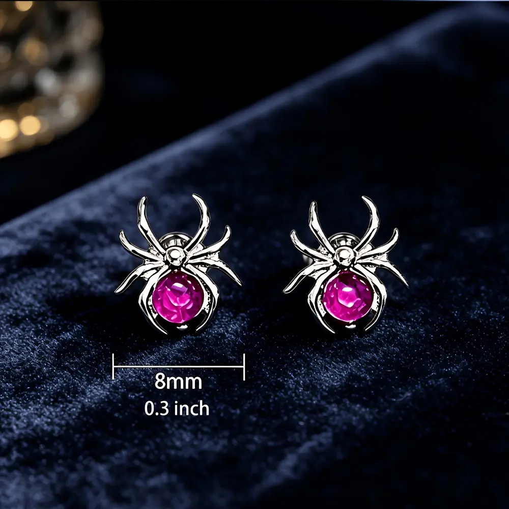 A Pair of Rose-red Spider Ear Bone Studs, Y2K Unique Spicy Ear Studs, Stainless Steel Flat-back Screw Ear Cartilage Studs