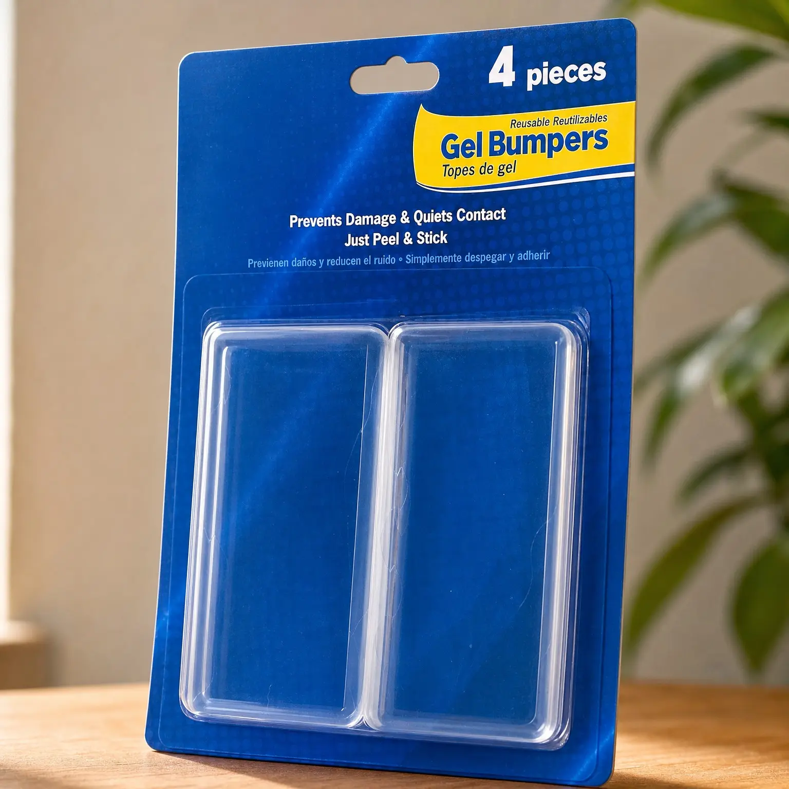 Heavy Duty Wall Protectors, Large 4 Pack, 4" x 2" x .30" - Shields & Quiets Doors, Furniture, Bedframes, Appliances, Reusable and Easy to Apply, Polymer Gel Bumpers, RectangleGift