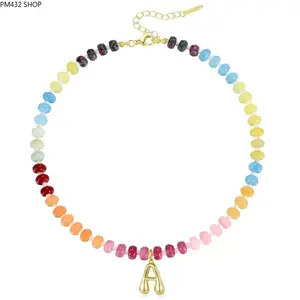 Colorful Beaded Alphabet Necklace for Women – 26 Letter Detachable Pendant Charm Necklace, Stainless Steel Custom Name DIY Jewelry, Trendy Aesthetic Statement Bead Necklace
