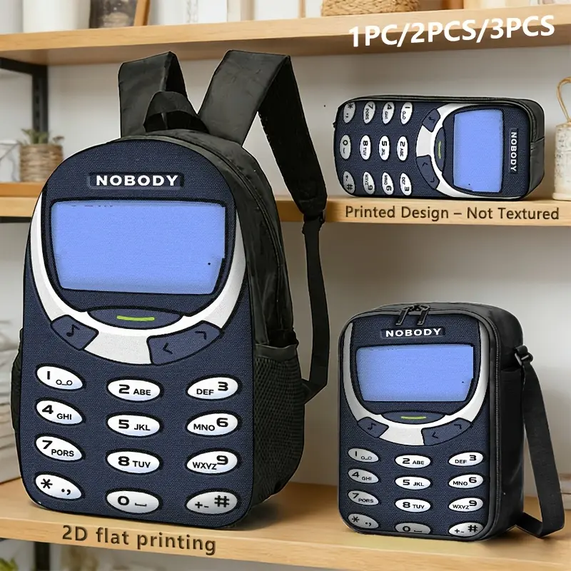 1pc/2pcs/3pcs Retro Phone-Themed 2D Printed Bags - Backpack, Crossbody Bag, Pouch with Retro Vibe, Ideal for Young Individuals for Daily Commute or Travel (Sports & Outdoor Leisure Gear)