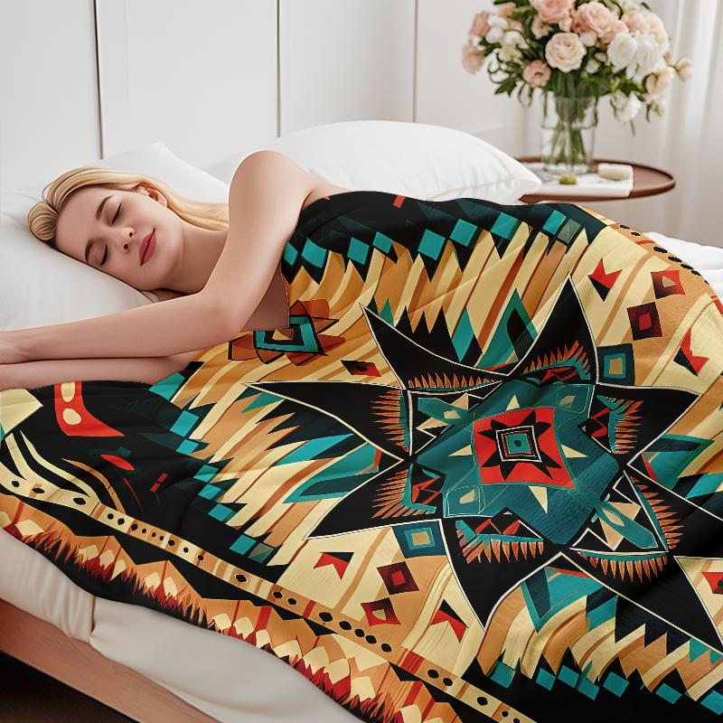 Southwestern Native American Star Blanket: Authentic Tribal Geometric Throw With Navajo Inspired Design, Ultra Soft Plush Fleece Blanket Printed In USA For Western Home Decor Lovers