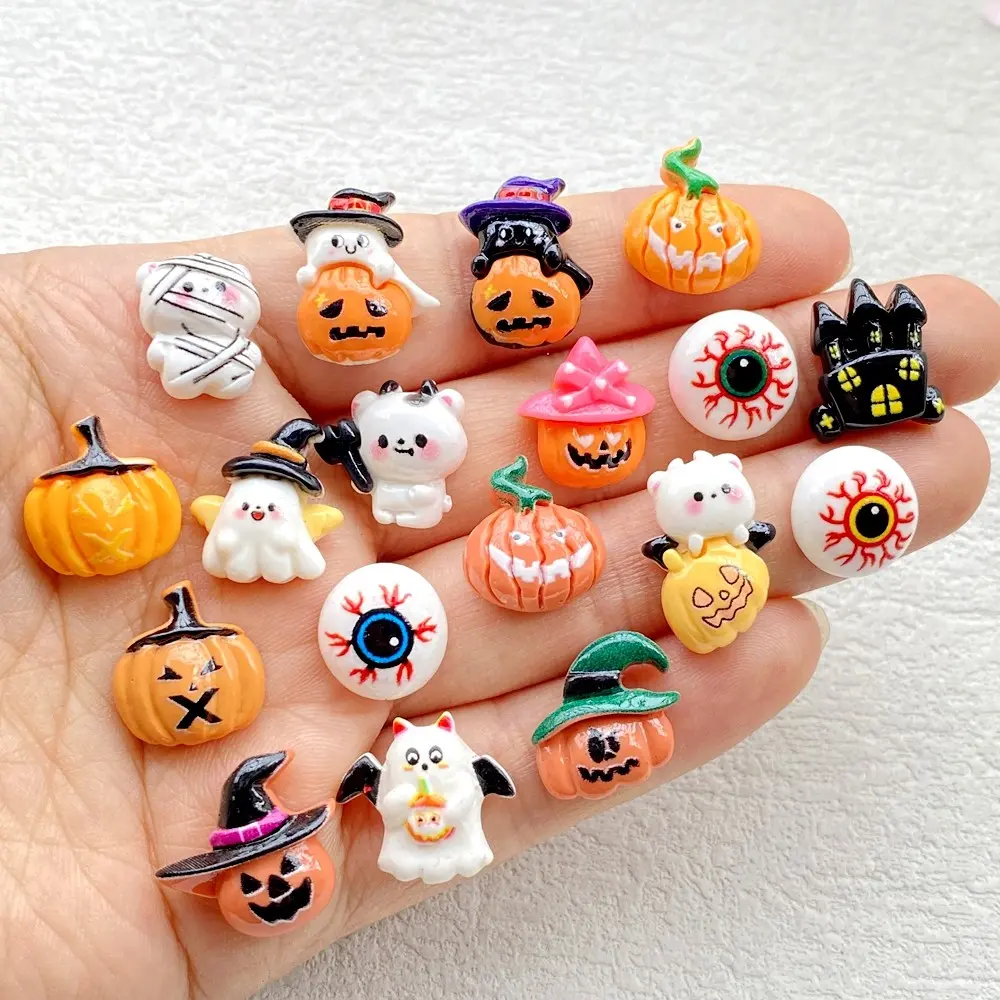 20pcs colorful mini mixed cartoon Halloween pumpkin, ghost, black cat charm - used for DIY nail art, scrapbook, wedding earrings and jewelry crafts, tasteless, cartoon animal flat back resin decorations, diy with charms