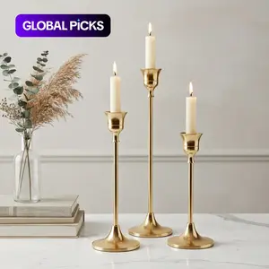 Candlestick Holders Taper Candle Holders, Set of 3 Candle Stick Holders Set, Brass Gold Candlestick Holder Set, Vintage Modern Decorative Centerpiece for Table Mantel Wedding Housewarming Gift