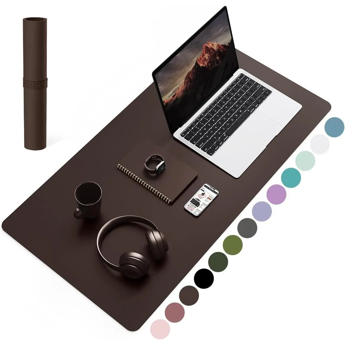Non-Slip Leather Desk Pad, Waterproof Laptop Computer Desk Keyboard Mat, Table Protector Blotter Mat, Large Mouse Pad for Office/Work/Home/Decor(Dark Brown, 31.5" x 15.7")