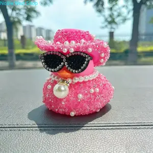 Luxury Rhinestone Duck Car Figurine, Sparkling Pearl Dashboard Decor Stylish Interior Ornament Gift