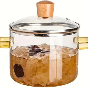 54oz Borosilicate Glass Cookware with Handle, Heat Resistant Transparent, Ideal for Stove and Oven, Perfect for Soup and Rice, Easy to Clean