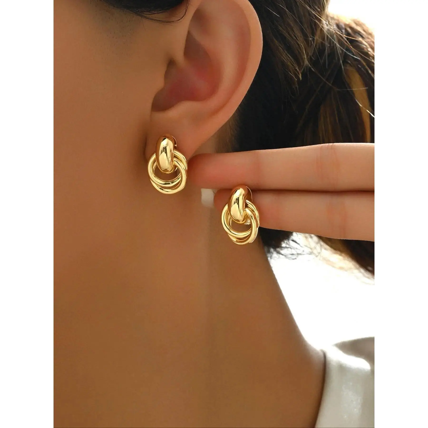 Women's Elegant Knot Design Copper Drop Earrings - Iron Craft Minimalist Fashion Costume Jewelry, 1 Target Female Audience, for Party & Daily Wear, Exquisite Vintage Gift Accessory