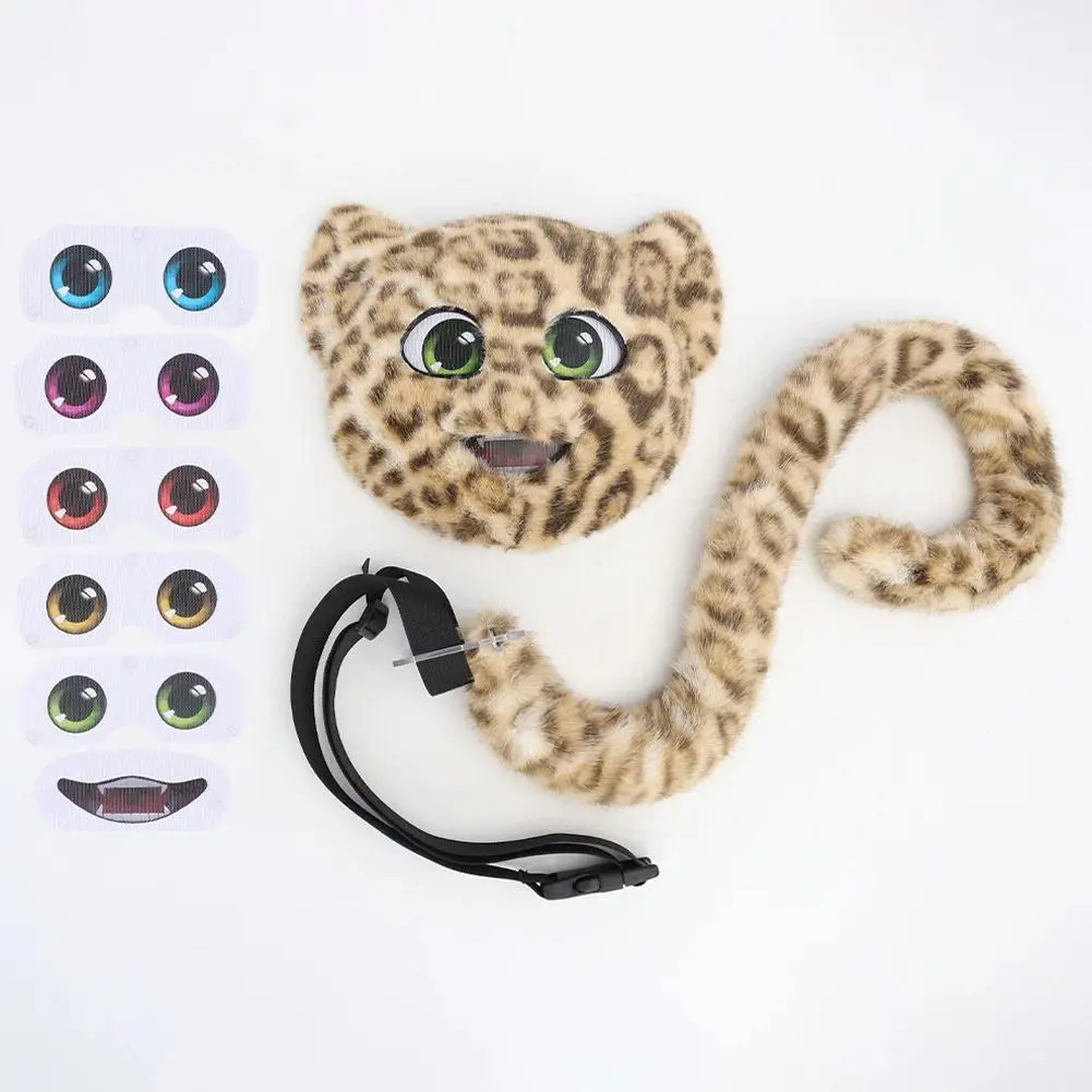 Halloween Simulation Leopard Print Mask Cos Leopard Plush Tail Full Face Mask Leopard Cat Stage Performance Props