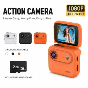 Portable 1080P Digital Vlogging Camera, 180° Flip Screen, 8x Zoom, Compact Video Camera for Teens, 8GB Memory Card, 3 Colors Available