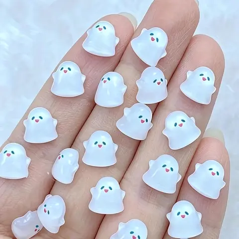100pcs/200pcs Halloween Resin Cute Transparent White Flat-Back Decorative Beads for Crafts, Suitable for Jewelry DIY, Home Nail Art Accessories, Phone Case Decoration - Small Gifts for Friends and Family. Bead Assortments
