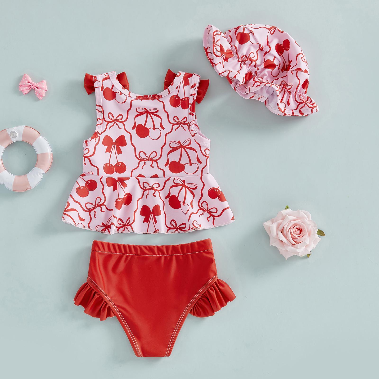 Toddler Baby Girls Swimsuit with Hat Sleeveless Floral Print Bikini Sets Summer Beach 3 Piece Swimwear Bathing Suit Toddler Baby Girls Swimsuit with Hat Sleeveless Floral Print Bikini Sets Summer Beach 3 Piece Swimwear Bathing Suit