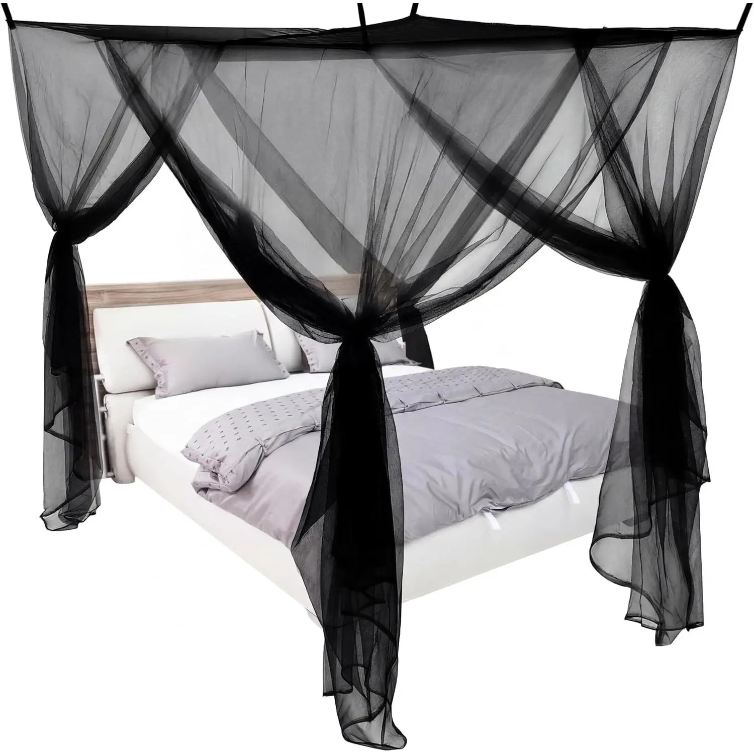 4 Corners Black Bed Curtains for Single Twin Full Size, Net Rectangular Bed Drapes for Bedroom Home Indoor Decoration(L79 x W47 x H59 Inch)