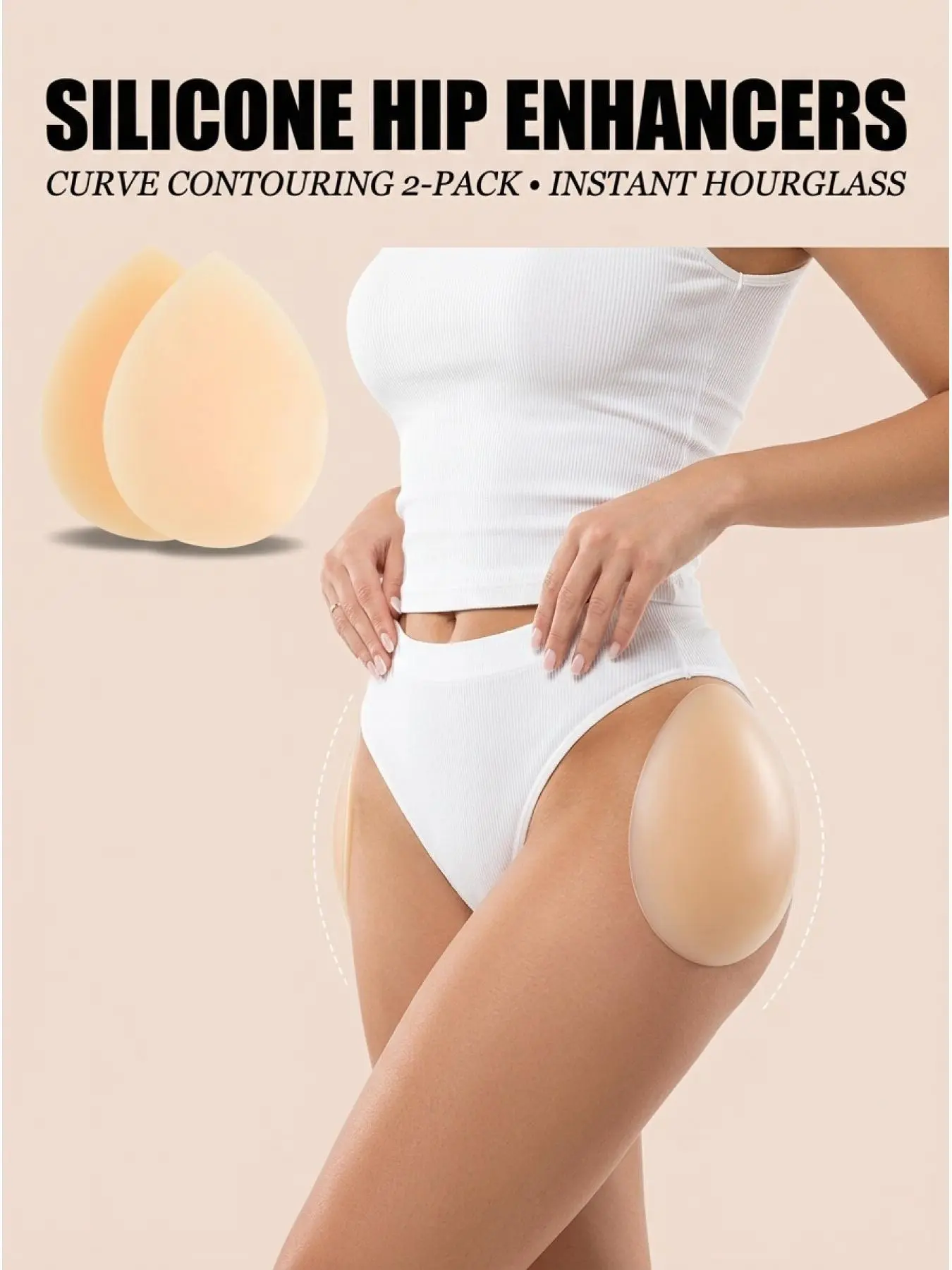 1 Pair Silicone Hip Pads, Invisible Self-Adhesive Teardrop Butt Lifter Pads, Reusable Body Shaper for Hip Enhancement, Plus Size Available, Perfect for Wedding Dresses, Evening Gowns, Tight Pants, Daily Wear, Seamless Shapewear for Curvy Women