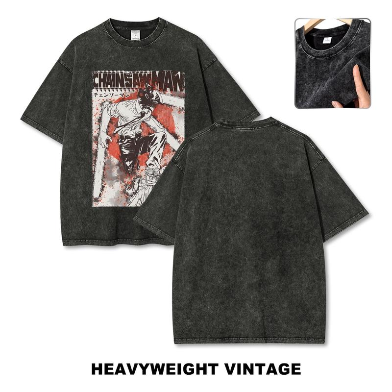 Chainsaw Man Anime Vintage Tee 90s Graphic Tees Men's t Shirts Graphic Tee t Shirts Funny Graphic Tee Good Graphic Tees Men's Graphic Tees Streetwear Outfits Men Vacation Outfits Oversized Tshirt Men