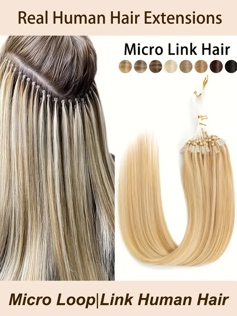 Micro Link Human Hair | Nano Bead Hair Professional Fish Line Hair Extensions, 50pcs Per Pack, 12-22 Inches, 30g Weightless, Multi-Layered Dynamic Effect