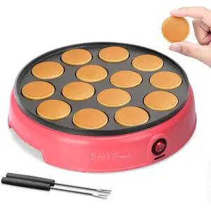 Mini Pancakes Maker Machine, Dutch Mini Pancake Griddle, 14 Holes Electric Poffertjes Pan, Ideal for Breakfast, Snacks, Desserts & More, Red