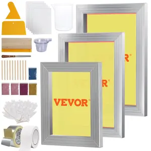 【DealsForYouDays】VEVOR Screen Printing Kit, 3 PCS Aluminum Silk Screen Printing Frames, 5 Glitters and Screen Printing Squeegees and Transparency Films, 6x10/8x12/10x14inch 110 Count Mesh, for DIY T-shirts Printing