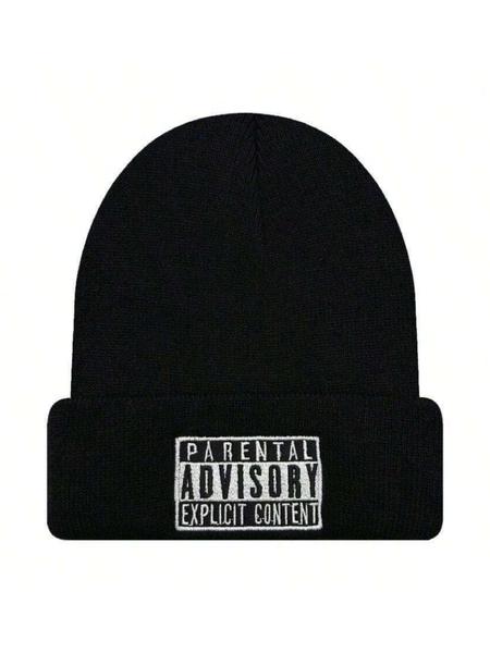 1pc Unisex  Beanie Knit Hats with Embroidered Letter, Outdoor Warm Headwear, New Fashionable Brimless Cap, Embroidered Fitted Cap