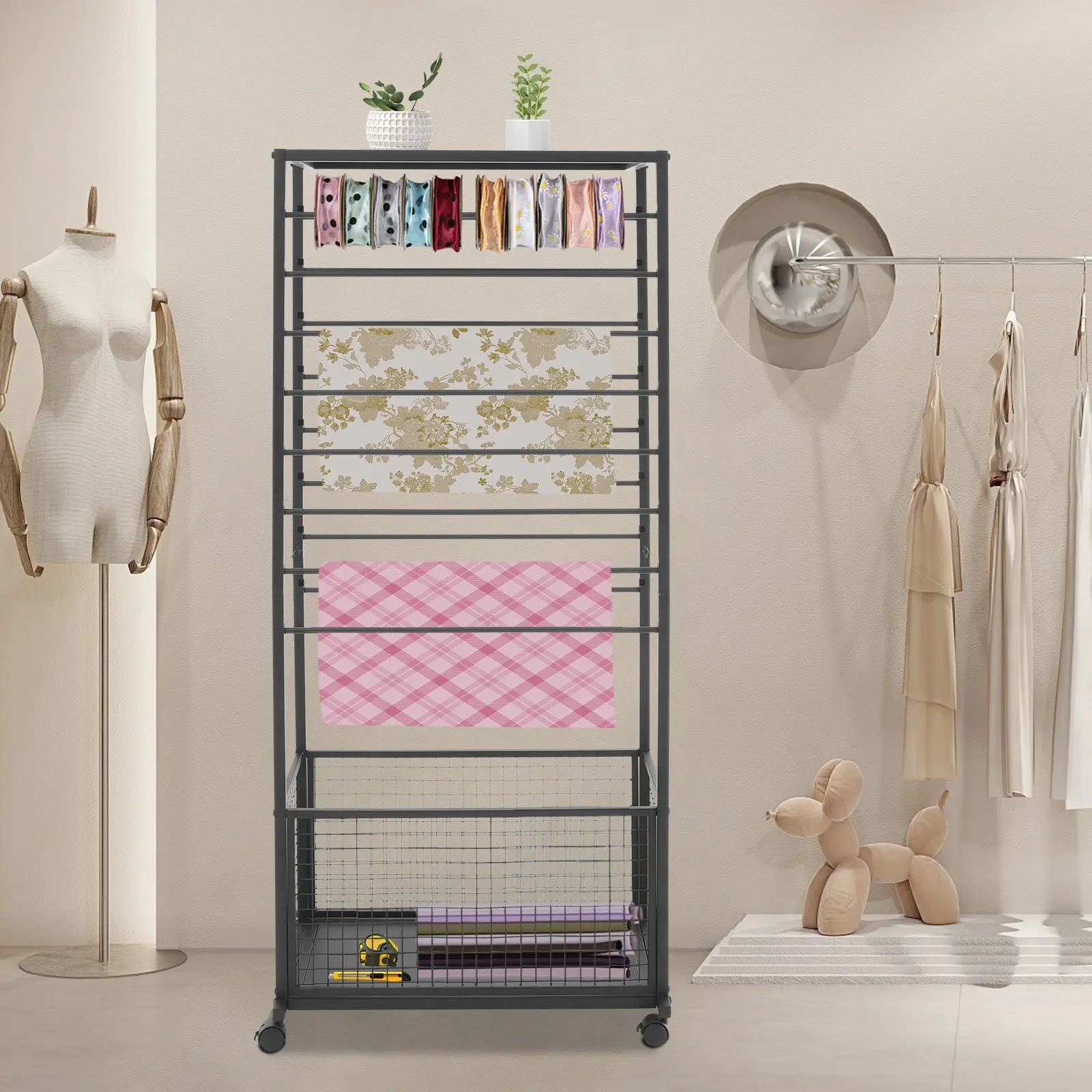 Ribbon Holder Organizer Rack, Ribbon Storage Holder, Ribbon Display Stand, Multifunctional Flower Wrapping Paper Storage Stand. High-quality Iron, After Being Paint-baked, Is Rustproof and Corrosion-resistant, Will Not Easily Deform or Fade.