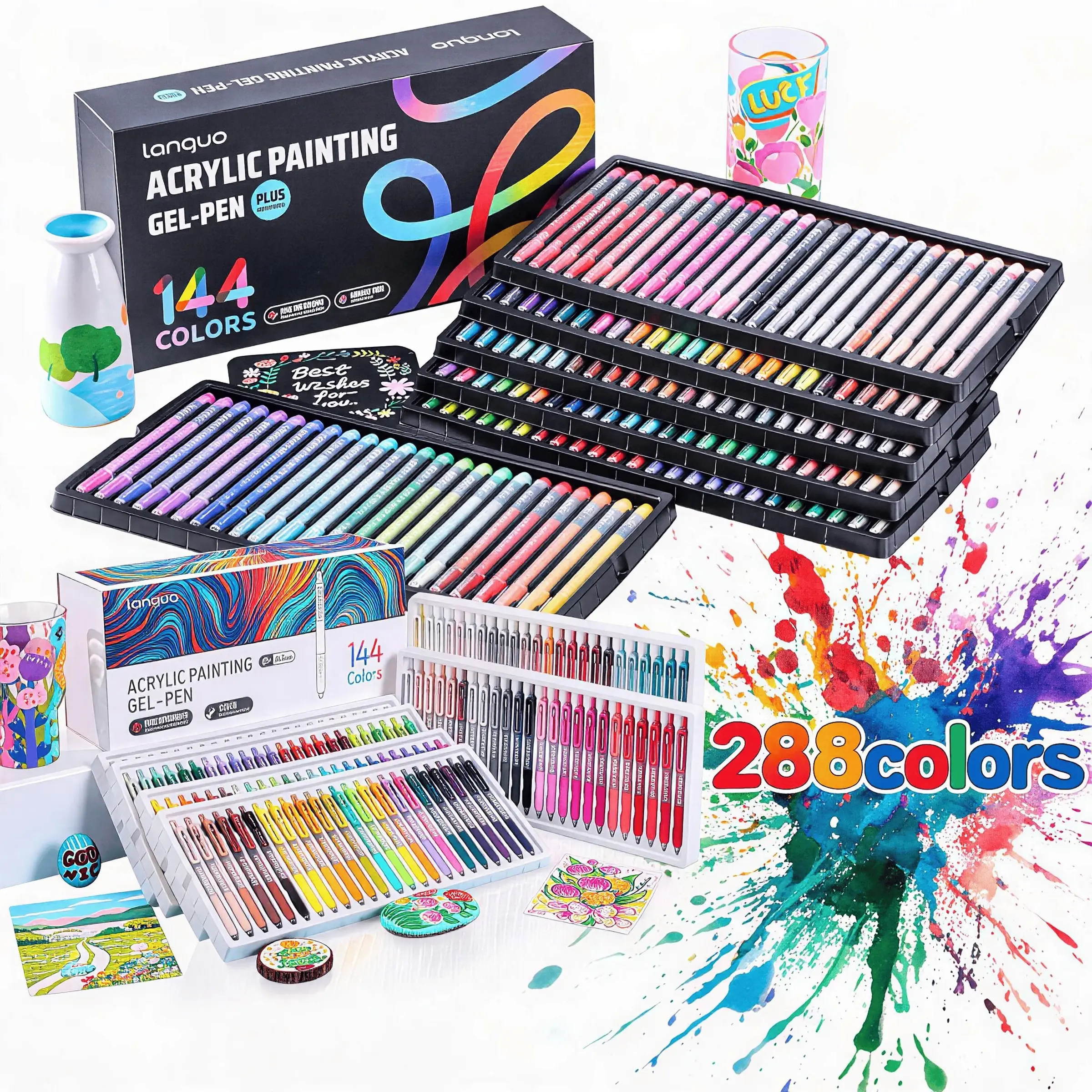 288-Piece Acrylic Neutral Pens Set, Rich Colors for Layering Art, Ideal for Ceramics, Canvas, Sketch Paper, Back-To-School Creative Kit