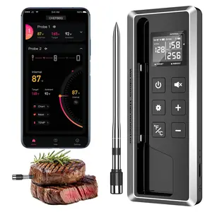 Wireless Meat Thermometer with Smart Timer & APP Control, 800ft Bluetooth Grill Food Thermometer - 0.19In Ultra Thin Probe, ±0.5℉ Accuracy, Digital Backlit Screen for BBQ, Oven, Smoker, Kitchen
