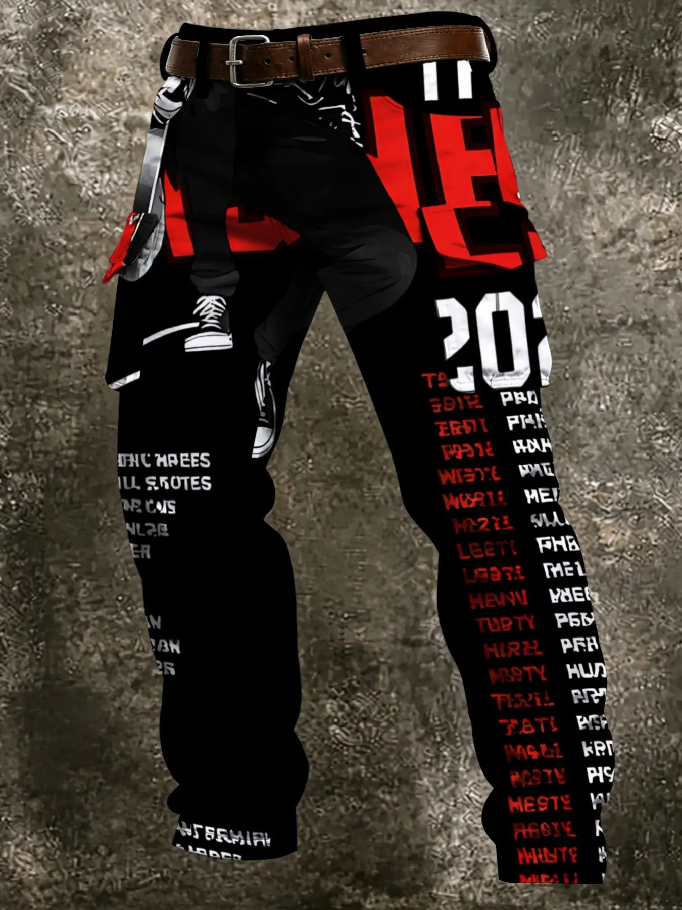 American Street Graffiti Text Sneaker Cargo Pants, Letter Print, Vintage Skateboard Style, Hip Hop Fashion, High Street Subculture