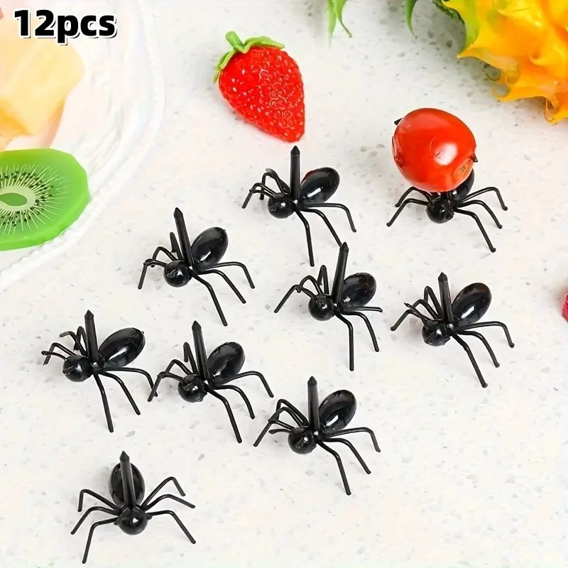 12-Piece Reusable Ant-Shaped Fruit Fork Set, Colorful Dessert Picks for Snacks, Cakes, Party Decor, Halloween Christmas Parties